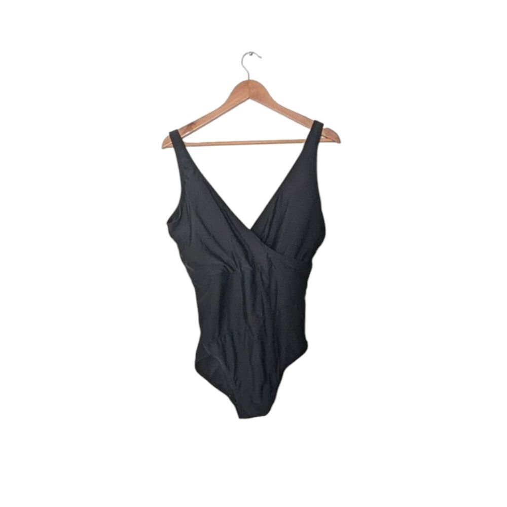 Tommy Hilfiger Black Ruched Front Wrap One Piece Swimsuit - Picture 2 of 6